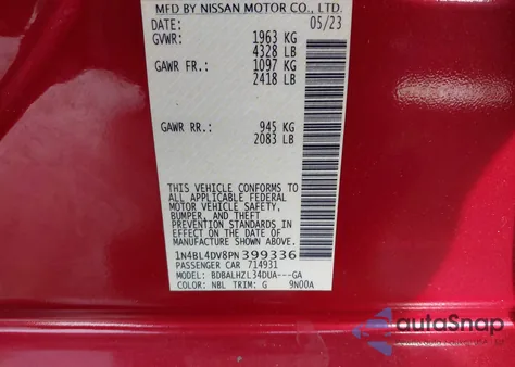 2023 Nissan Altima Sv Fwd z USA, uszkodzony, nr VIN 1N4BL4DV8PN399336